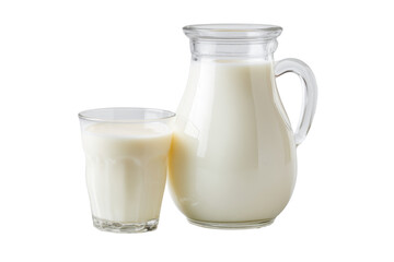Glass Pitcher and Glass of Milk on Transparent Background