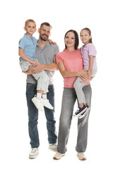 Obraz premium Lovely family posing together on white background