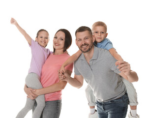 Obraz premium Happy family having fun on white background