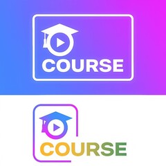 Obraz premium Online education course icon with graduation cap and play button