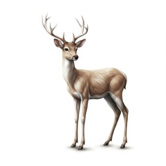 Fototapeta premium Majestic Buck with Grand Antlers on a Clean White Background Digital Illustration