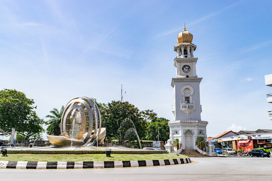 Jubilee clock tower dominating the skyline of georgetown, penang, malaysia