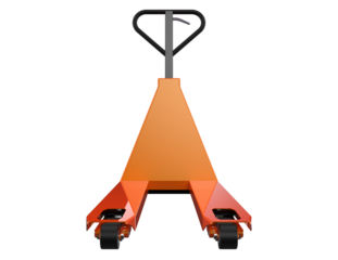 Dynamic Industrial Material Handling Tools: 3D Rendered Orange Hand Pallet Jack and High-Lift Scissor Jack, Crucial Equipment for Modern Warehouse and Freight Logistics and Supply Chain Efficiency.