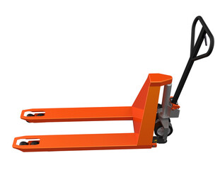 Dynamic Industrial Material Handling Tools: 3D Rendered Orange Hand Pallet Jack and High-Lift Scissor Jack, Crucial Equipment for Modern Warehouse and Freight Logistics and Supply Chain Efficiency.