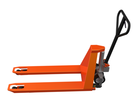 Dynamic Industrial Material Handling Tools: 3D Rendered Orange Hand Pallet Jack and High-Lift Scissor Jack, Crucial Equipment for Modern Warehouse and Freight Logistics and Supply Chain Efficiency.