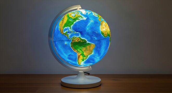 Illuminated globe of earth with north and south america visible