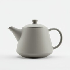 Minimalist Gray Ceramic Teapot Isolated on White Background for Warm Beverage