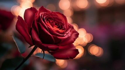 Captivating close-up of red rose with bokeh lights botanical photography romantic setting soft focus