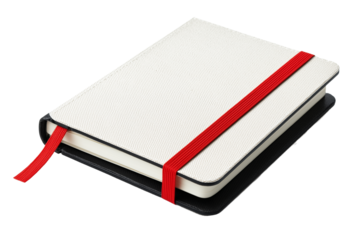 Closed notebook with elastic band in neutral tones isolated on a white or transparent background 