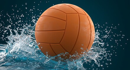Volleyball in Water Splash, Sport Concept, Blue Background.