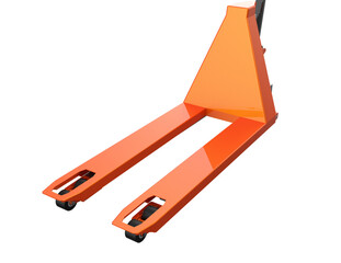 Heavy Duty Hydraulic Pallet Truck for Efficient Supply Chain Management: Isolated 3D Illustration of Orange Industrial Lifting and Moving Equipment for Distribution and Storage Facilities, Warehouse