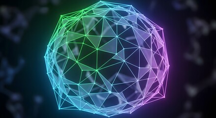Photo of a glowing geometric sphere made of interconnected lines and nodes in vibrant colors