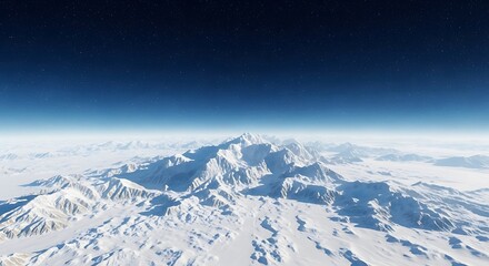 Snowy Mountain Range Aerial View.