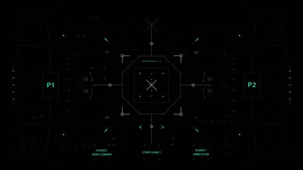 Futuristic Sci-Fi Heads-Up Display with Animated Targeting Reticle and Data Grid - Powered by Adobe