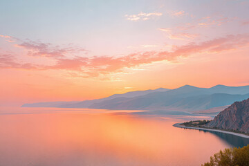 Obraz premium stunning sunset over lake baikal in russia with breathtaking reflections on water