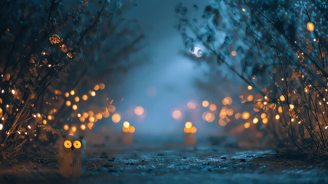 Enchanting firefly encounter mystical forest fantasy illustration dimly lit environment whimsical perspective