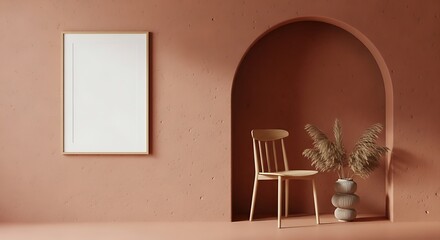 Terracotta Room with Archway and Chair.