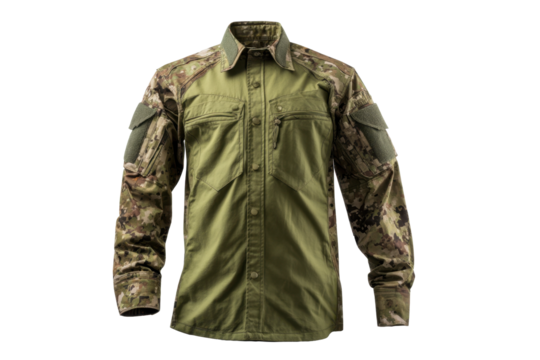 Olive Army Combat Shirt on Transparent Background - Powered by Adobe