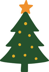 Cute Christmas Tree with Golden Star and Baubles