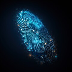 Blue Digital Fingerprint With Glowing Particles On Black Background