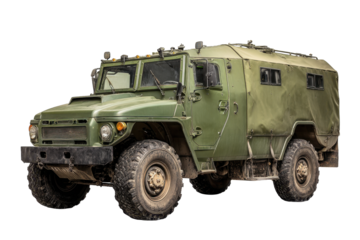 Green Military Armored Field Vehicle on Transparent Background