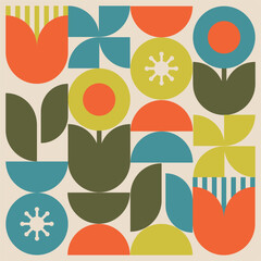 Geometric floral composition in retro style
