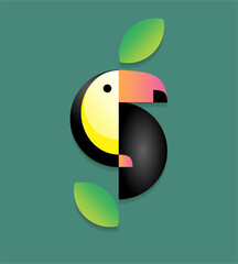 Stylized toucan bird with leaves