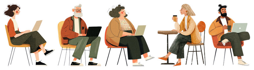 PNG Diverse group collaborating creatively, element set on transparent background