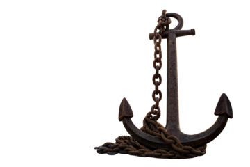Old anchor and chain isolated on white background