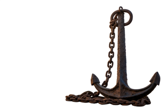 Old rusty anchor isolated on white background