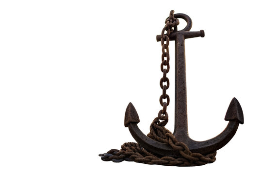 Old anchor and chain isolated on white background - Powered by Adobe