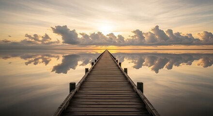 Naklejka premium Serene Sunrise Pier Reflection.