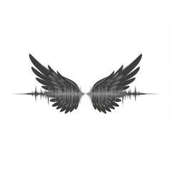 Obraz premium Abstract Wings with Soundwave Design in Gray and Black Over White Background