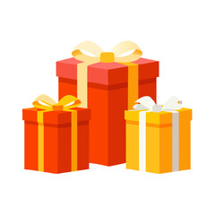 Three colorful gift boxes with ribbons and bows on a black background