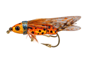 Orange Artificial Fly Fishing Lure on Transparent Background