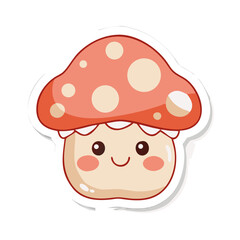 Adorable kawaii mushroom character with a happy smiling face and red spotted cap