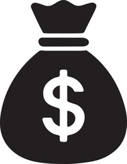 Black money bag with white dollar sign currency