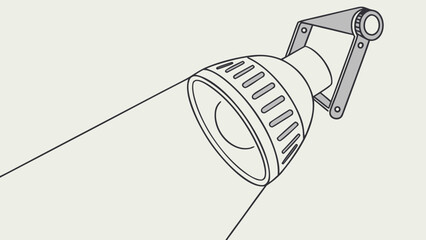 Illustration of a spotlight with a gray adjustable mount and a beam of light shining down