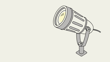 Illustration of a spotlight with a cylindrical body and a support stand on a light background