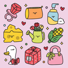 Cute colorful hand drawn doodles elements