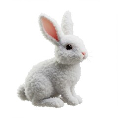 Obraz premium Cute Fluffy White Rabbit Portrait with Black Eyes on White Background