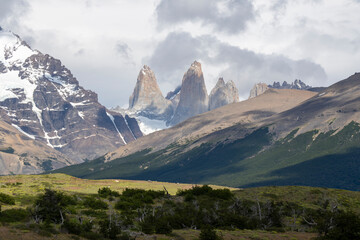 View of the mountain landscape in the national park Torres del Paine, Patagonia, Chile, South America