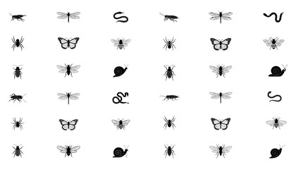 Insects snakes and snails silhouette illustration set for nature and wildlife design 
