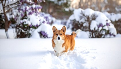 Adorable corgi in snowy park