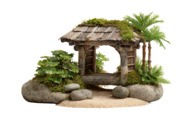Miniature Rustic Asian Garden Gate on Transparent Background