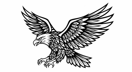 Obraz premium Majestic Eagle in Flight - Black and White Illustration.