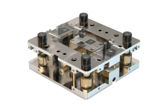 Precision Metal Assembly Fixture on Transparent Background