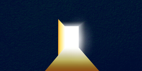 Dark room, light coming through open door - new opportunities, hope, overcoming problems, solution finding concept