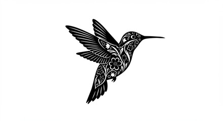 Obraz premium Floral hummingbird illustration in black and white with intricate wing and body details design art vreated with genrated ai
