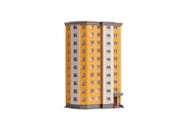Yellow Apartment Building Model on Transparent Background